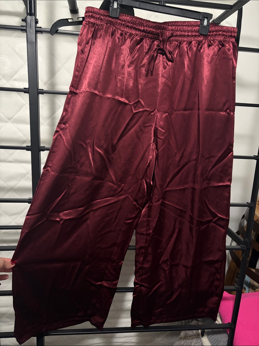 SHEIN Satin Wide Leg Pants in Burgundy